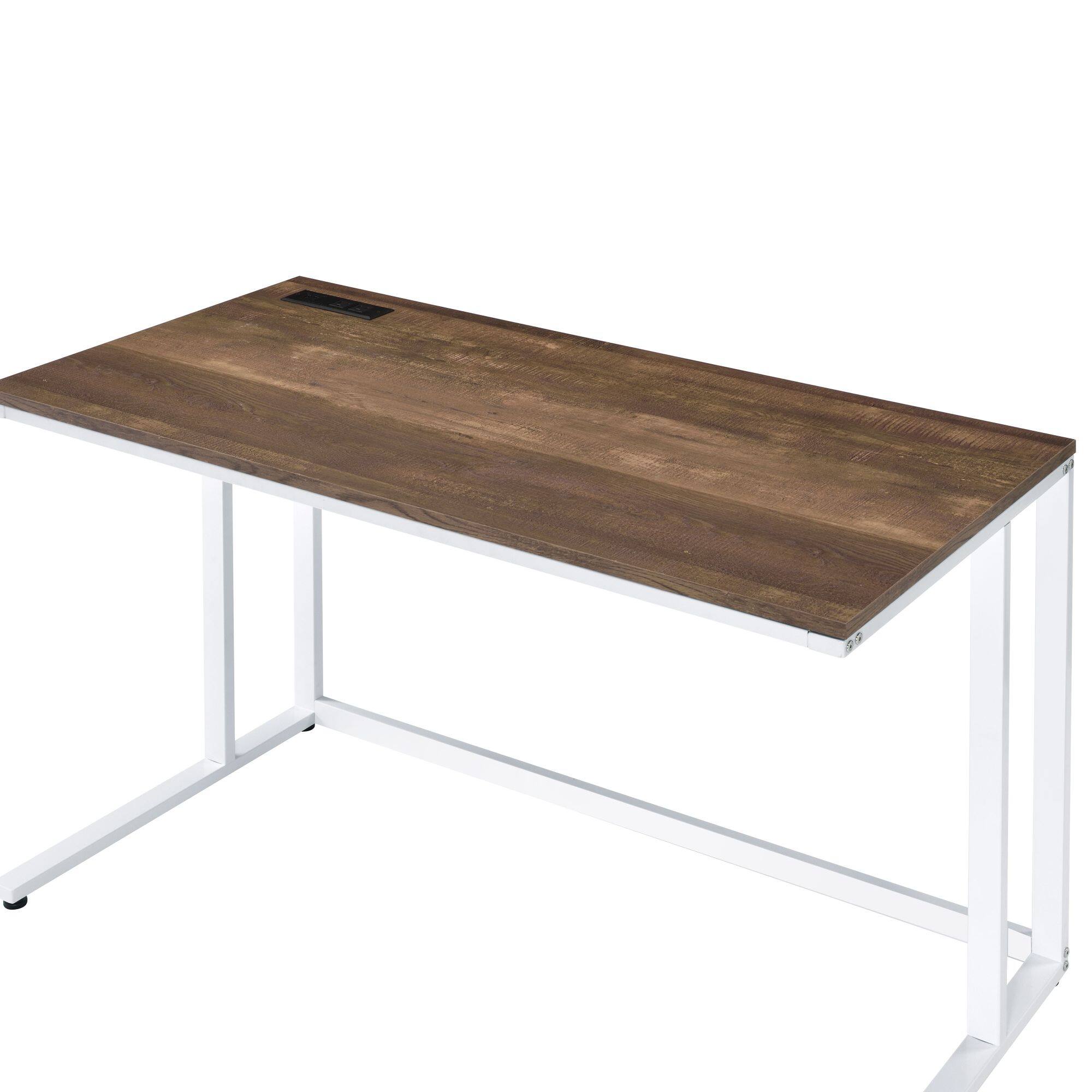 Left. GOODSILO - Modern Walnut and White Finish Writing Desk with Built-in USB Charging Port and Power Outlet - Walnut+White.