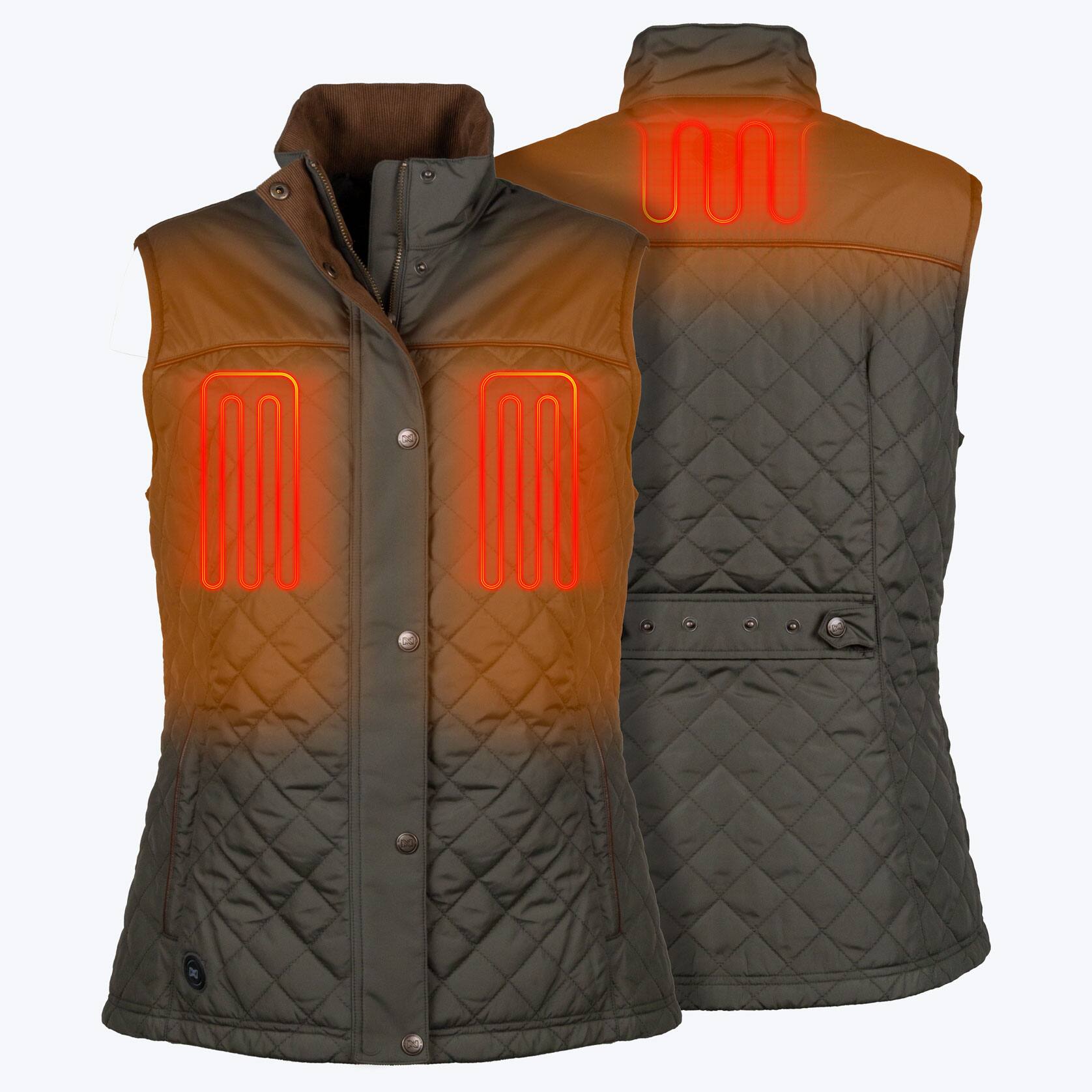Angle. Mobile Warming - Women's Duke Heated Vest - Forest Green.