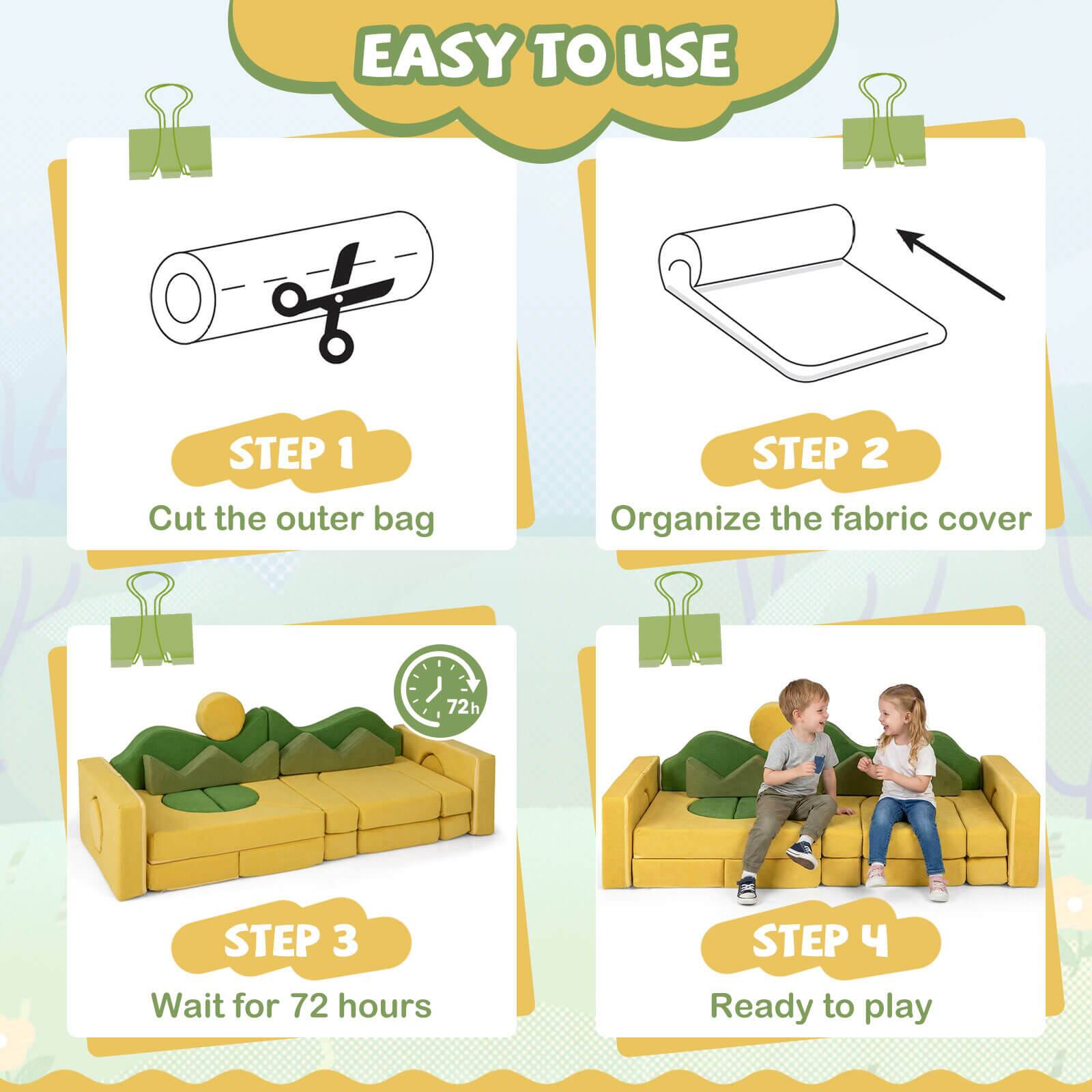 EASY TO USE

STEP 1: Cut the outer bag

STEP 2: Organize the fabric cover

STEP 3: Wait for 72 hours

STEP 4: Ready to play