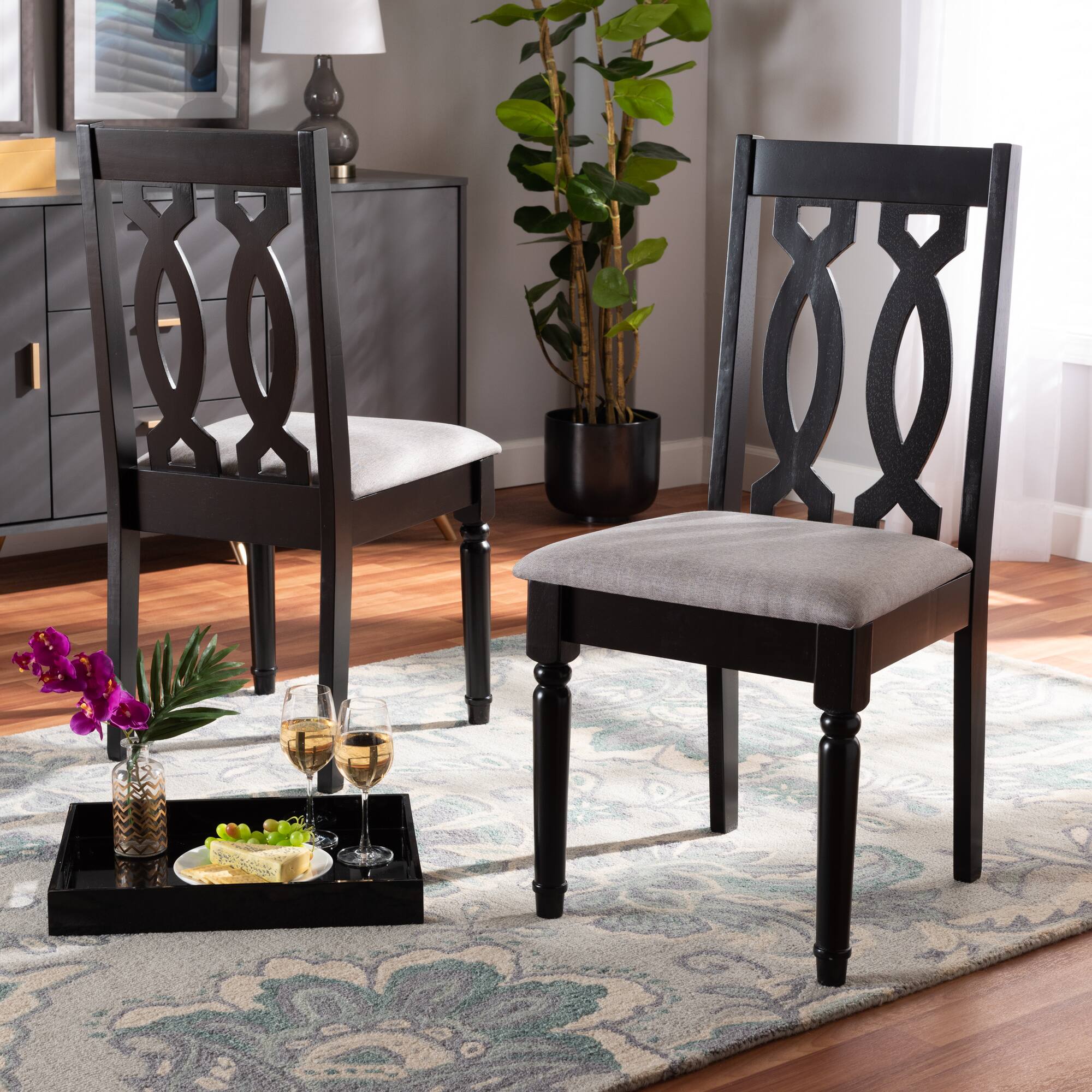 Alt View 2. Baxton Studio - Cherese Modern Fabric Upholstered and Finished Wood 2-Piece Dining Chair Set - Grey/Dark Brown.