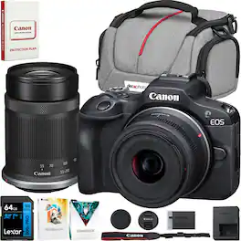 Canon - EOS R100 Camera + RF-S 18-45mm F4.5-6.3 +RF-S 55-210mm F5-7.1 Lens + 64GB Bundle