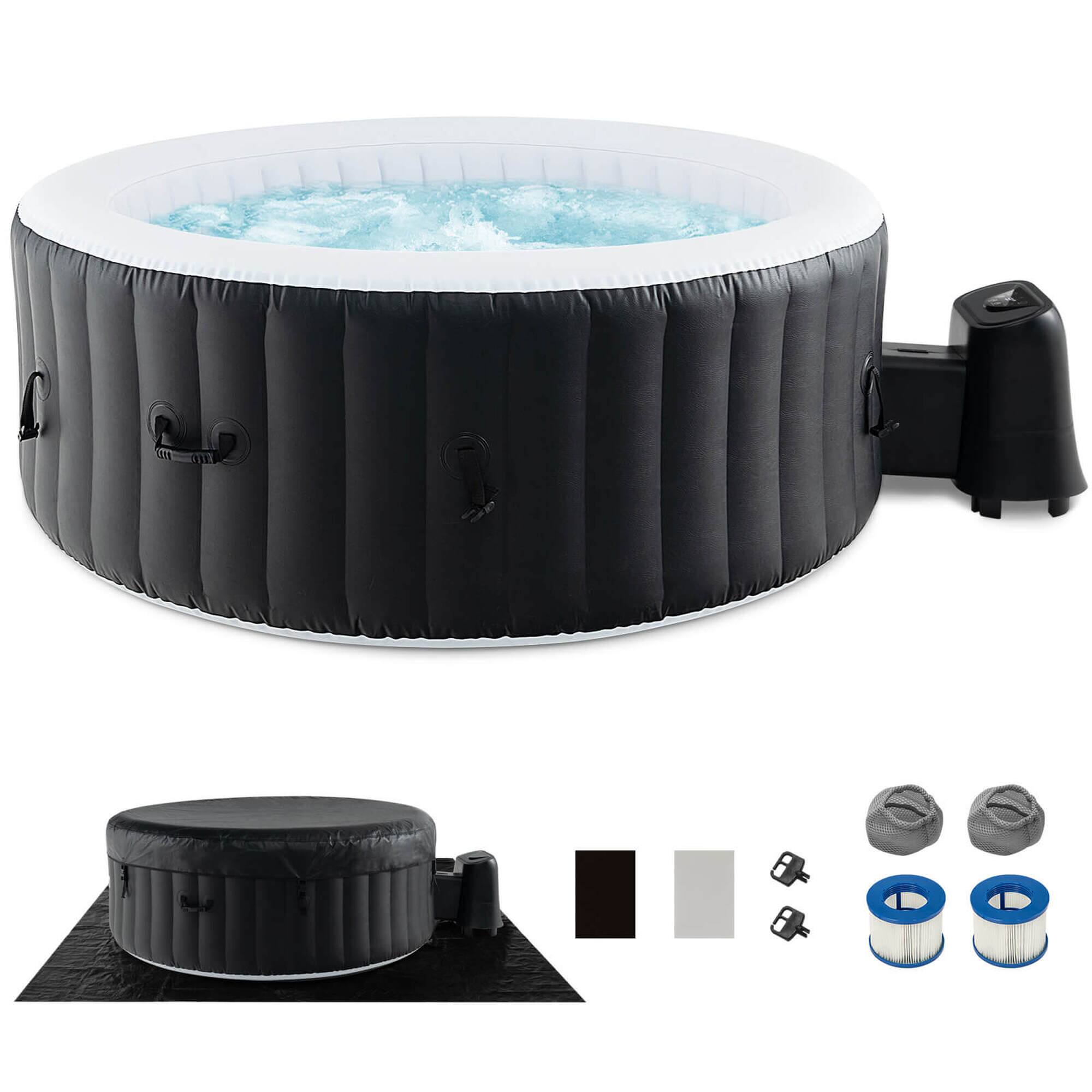 Front. Costway - Costway 70" Round SPA Pool Inflatable Hot Tub with 110 Air Jets Electric Heater Pump - Black + White.