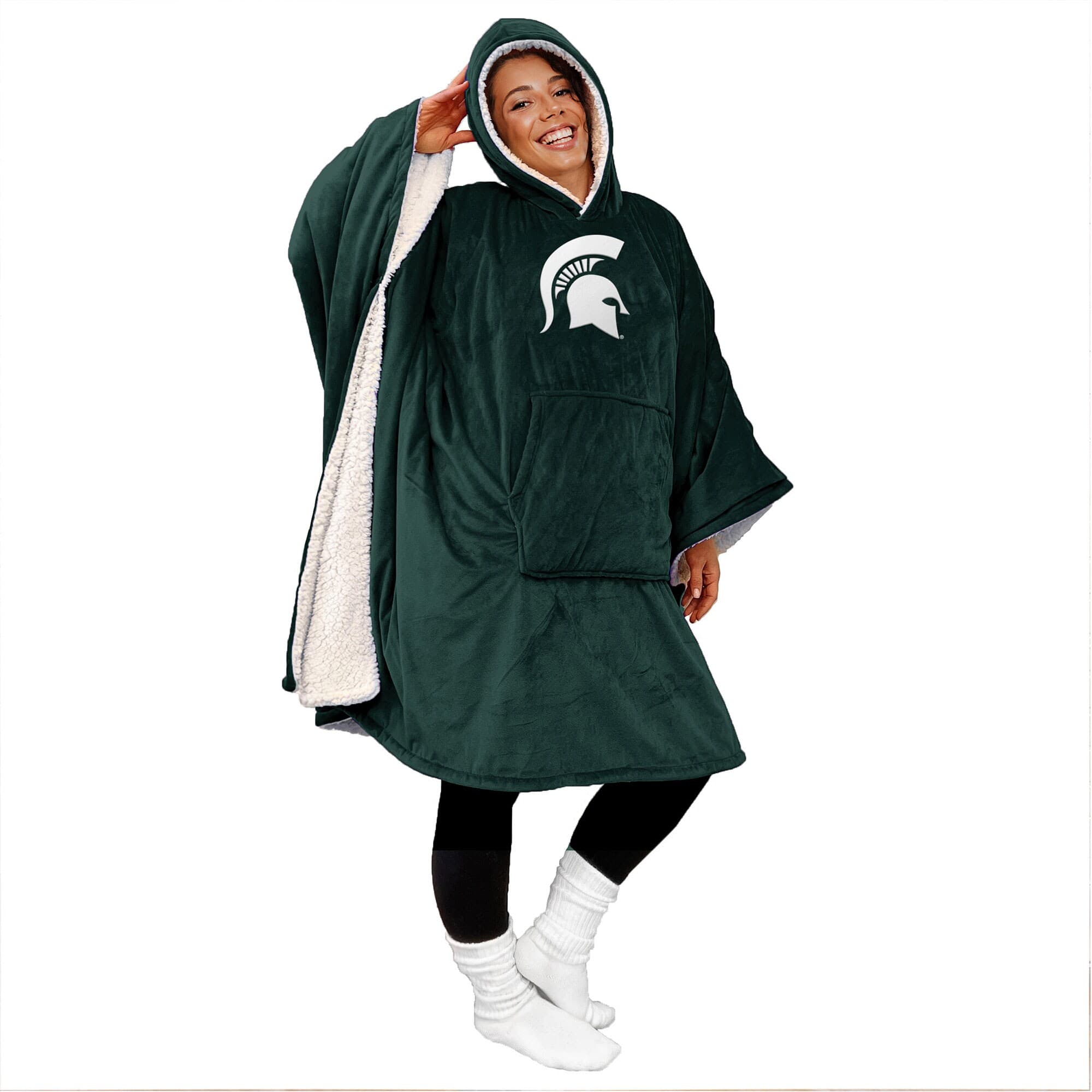 Pegasus - Michigan State Spartans 60" x 80" Logo Patch Team Color Bloncho with Sherpa - Multicolor