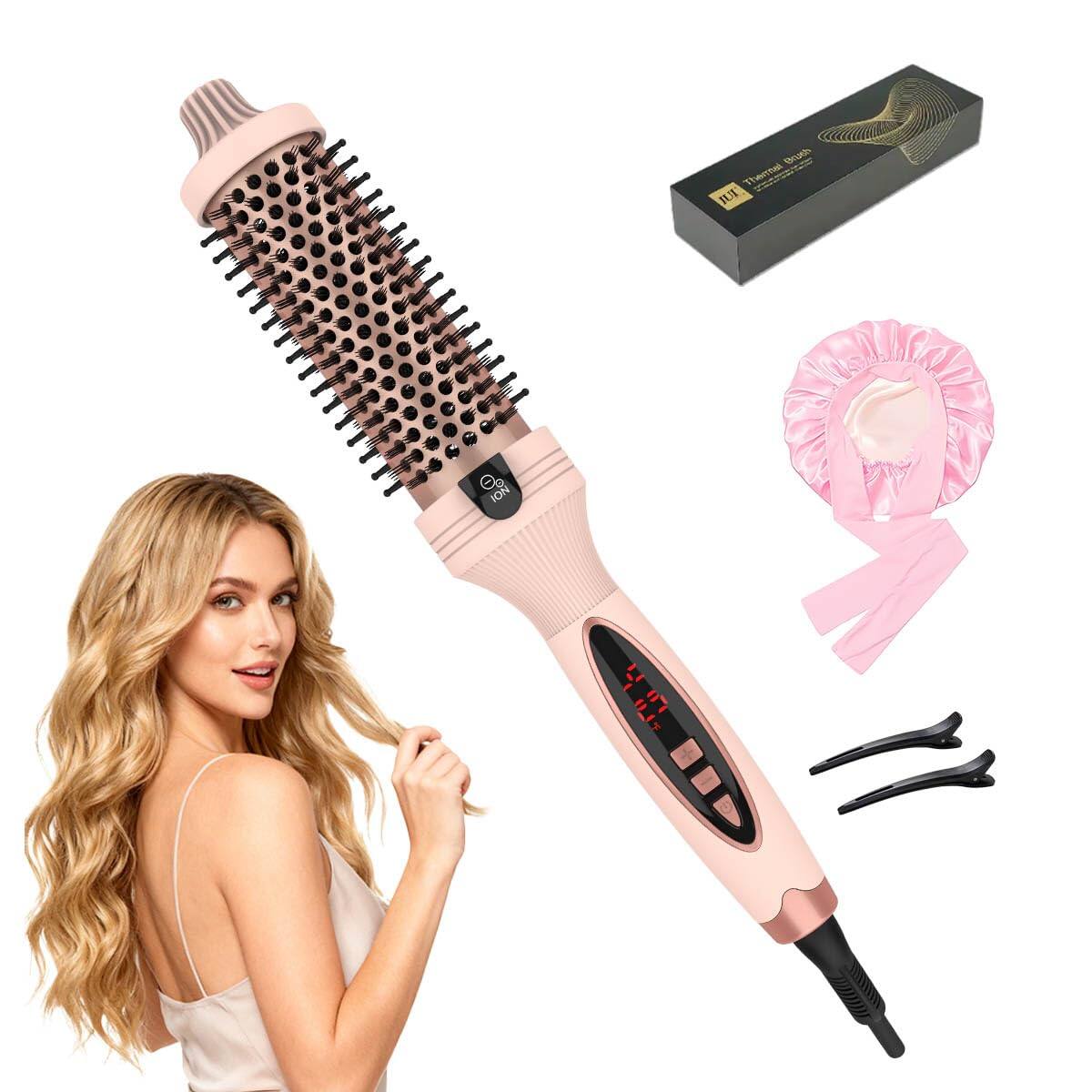 Front. Live At Space - Beauty Thermal Brush Heated Round With 5 Heat Settings & Led Display 1.5 Inch Negative Ion Blowout For Long - Pink.