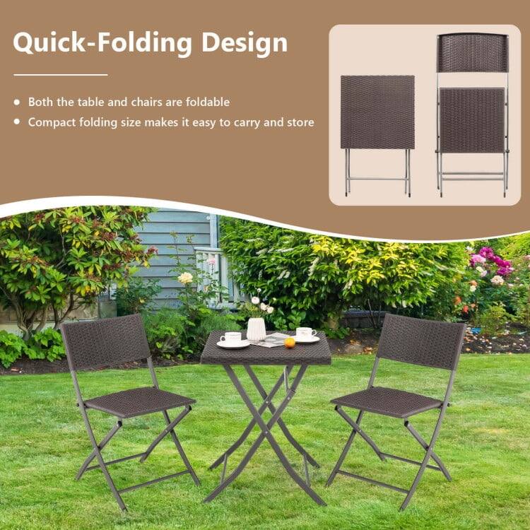 Quick-Folding Design

- Both the table and chairs are foldable
- Compact folding size makes it easy to carry and store