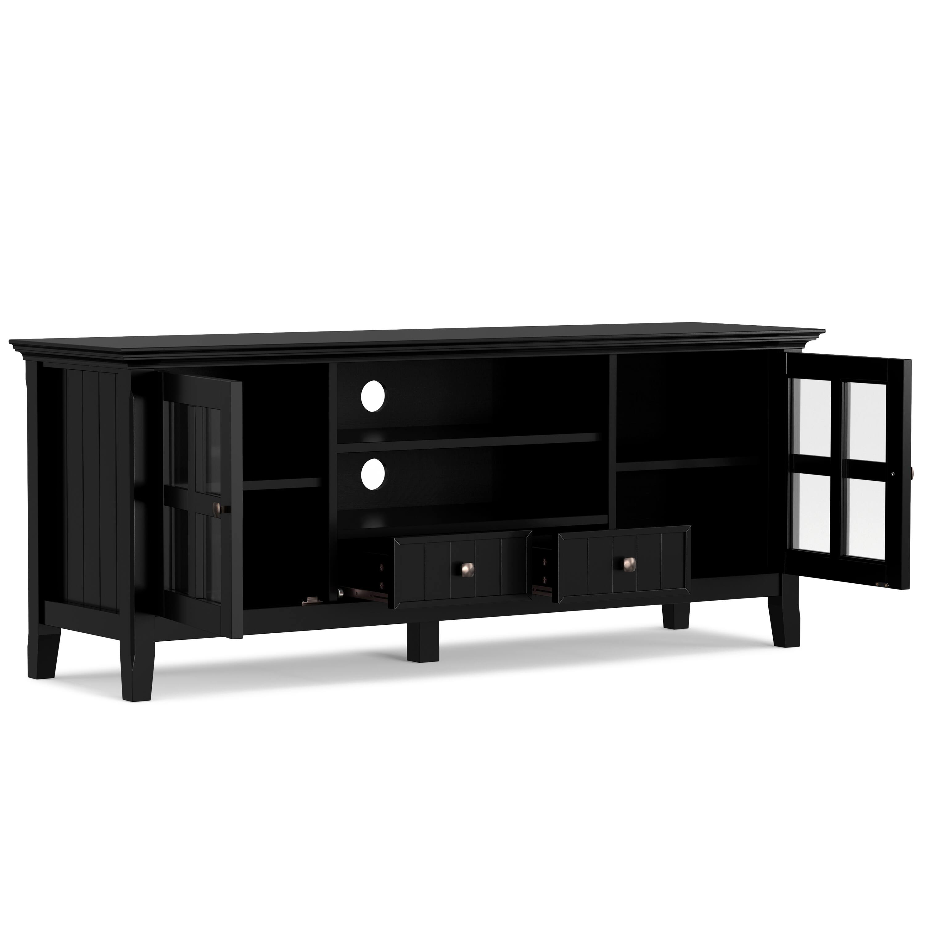 Back. Simpli Home - Acadian 60 inch TV Stand with 26 inch 5 Shelf Bookcases (Set of 3) - Black.