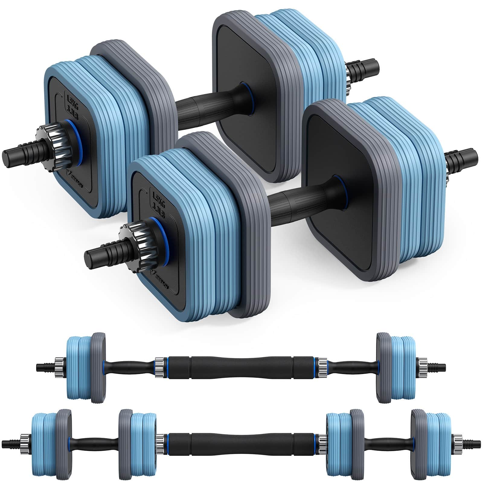 Front. MERACH - MERACH 3 in 1 Adjustable Dumbbell Weight Set 22/35/44/88lbs Free Weight Set with Connector Used as Dumbbell Barbell - Blue.