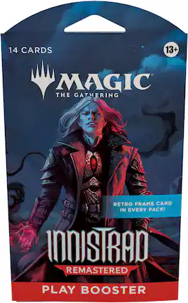 "14 cards, 13+ Magic the Gathering retro frame card in every pack! Indistrad Remastered Play Booster."