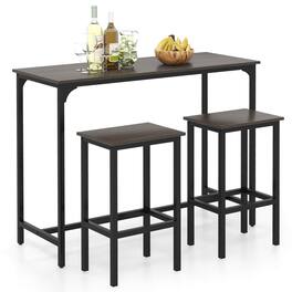 Costway - 3 PCS Counter Height Table Set with Footrests Rectangular Pub Table & Chairs - Gray