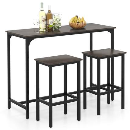 Front. Costway - Costway 3 PCS Counter Height Table Set with Footrests Rectangular Pub Table & Chairs Gray - Gray.