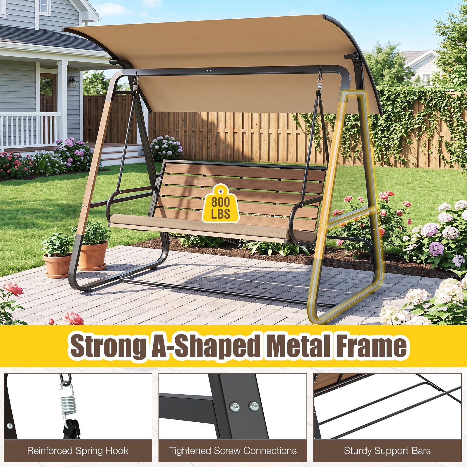 800 LBS Strong A-Shaped Metal Frame Reinforced Spring Hook Tightened Screw Connections Sturdy Support Bars
