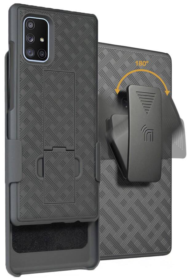 Front. Nakedcellphone - Case with Stand and Belt Clip Holster for Samsung Galaxy A71 5G - Black.