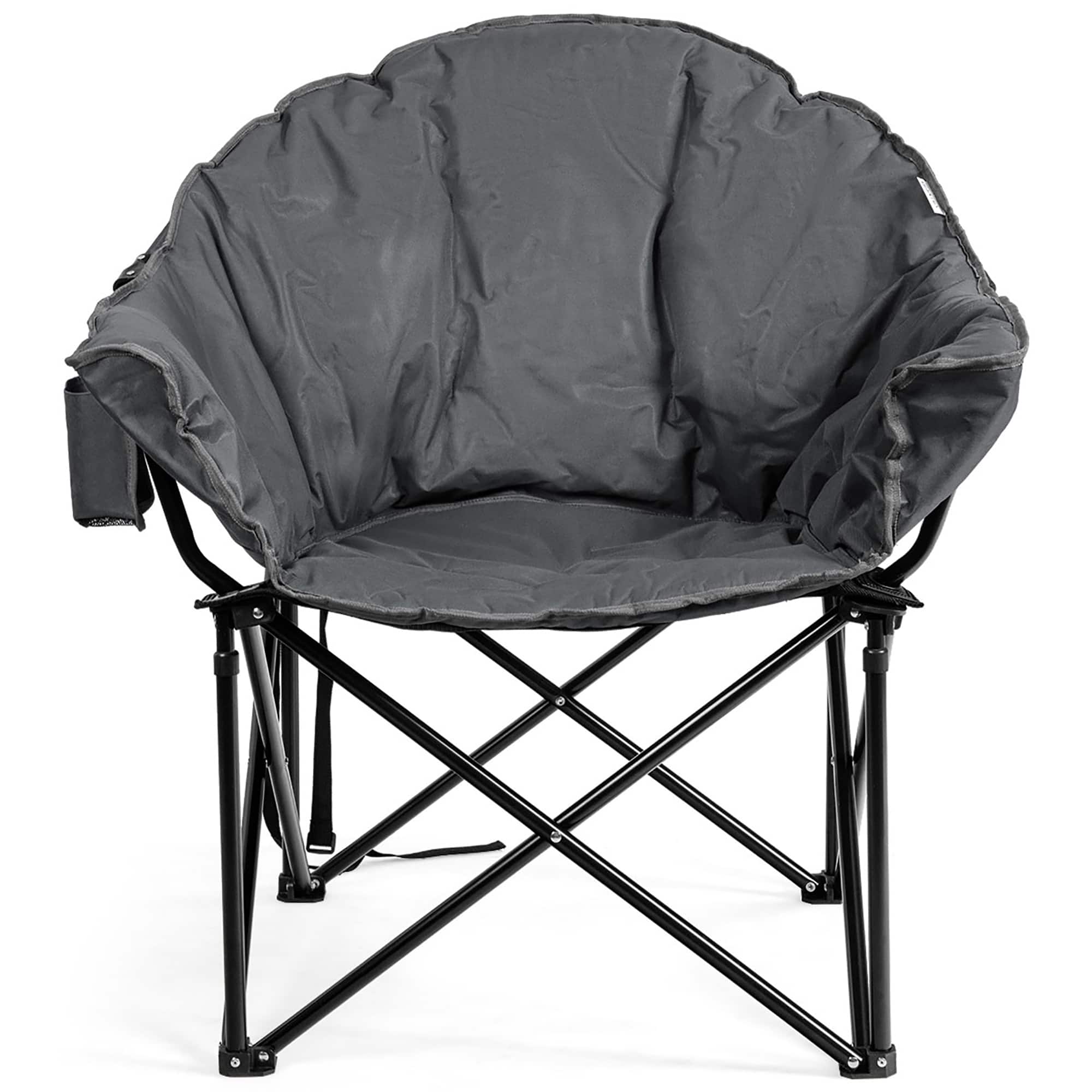 Front. Costway - Folding Camping Moon Padded Chair with Carry Bag Cup Holder Portable Grey - Grey.