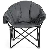 Costway - Folding Camping Moon Padded Chair with Carry Bag Cup Holder Portable Grey - Gray - Front_Zoom