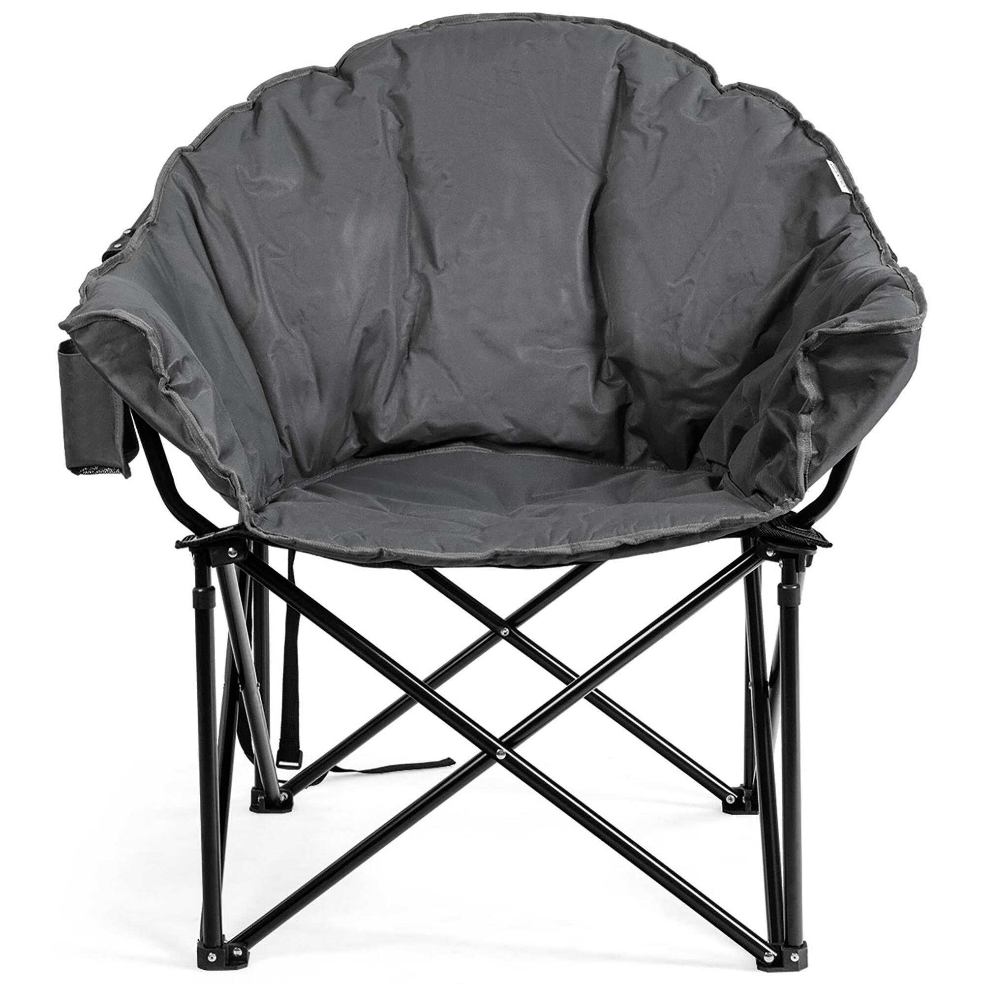 Costway - Folding Camping Moon Padded Chair with Carry Bag Cup Holder Portable Grey - Gray