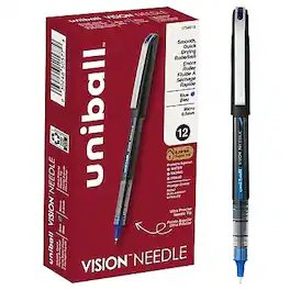 uni-ball - Vision Needle Rollerball Pens, Micro Point, 0.5mm, 12/Pack - Blue Ink
