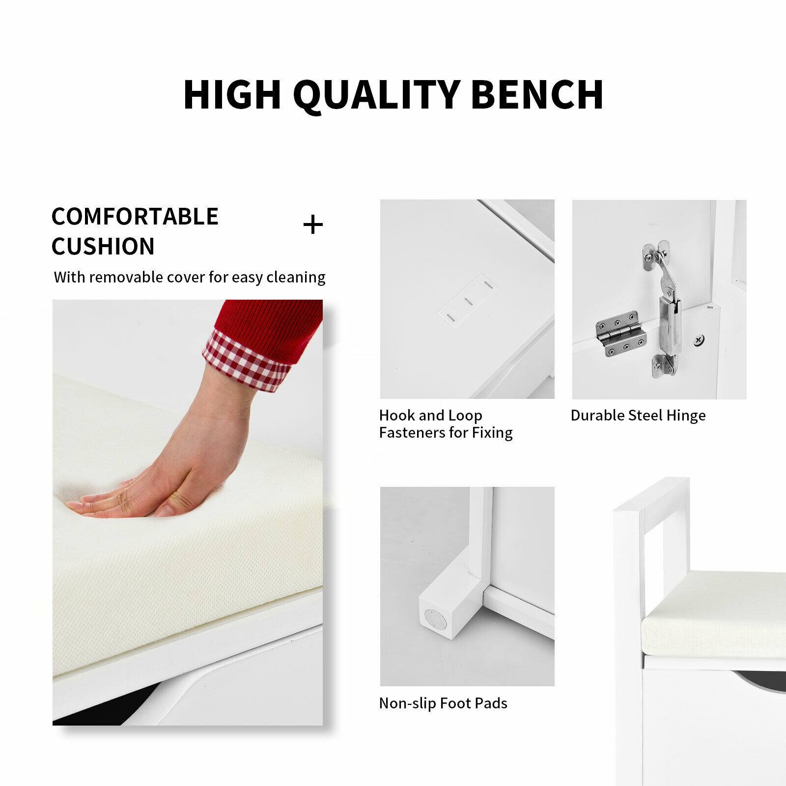 HIGH QUALITY BENCH

COMFORTABLE CUSHION
With removable cover for easy cleaning

Hook and Loop Fasteners for Fixing
Durable Steel Hinge
Non-slip Foot Pads