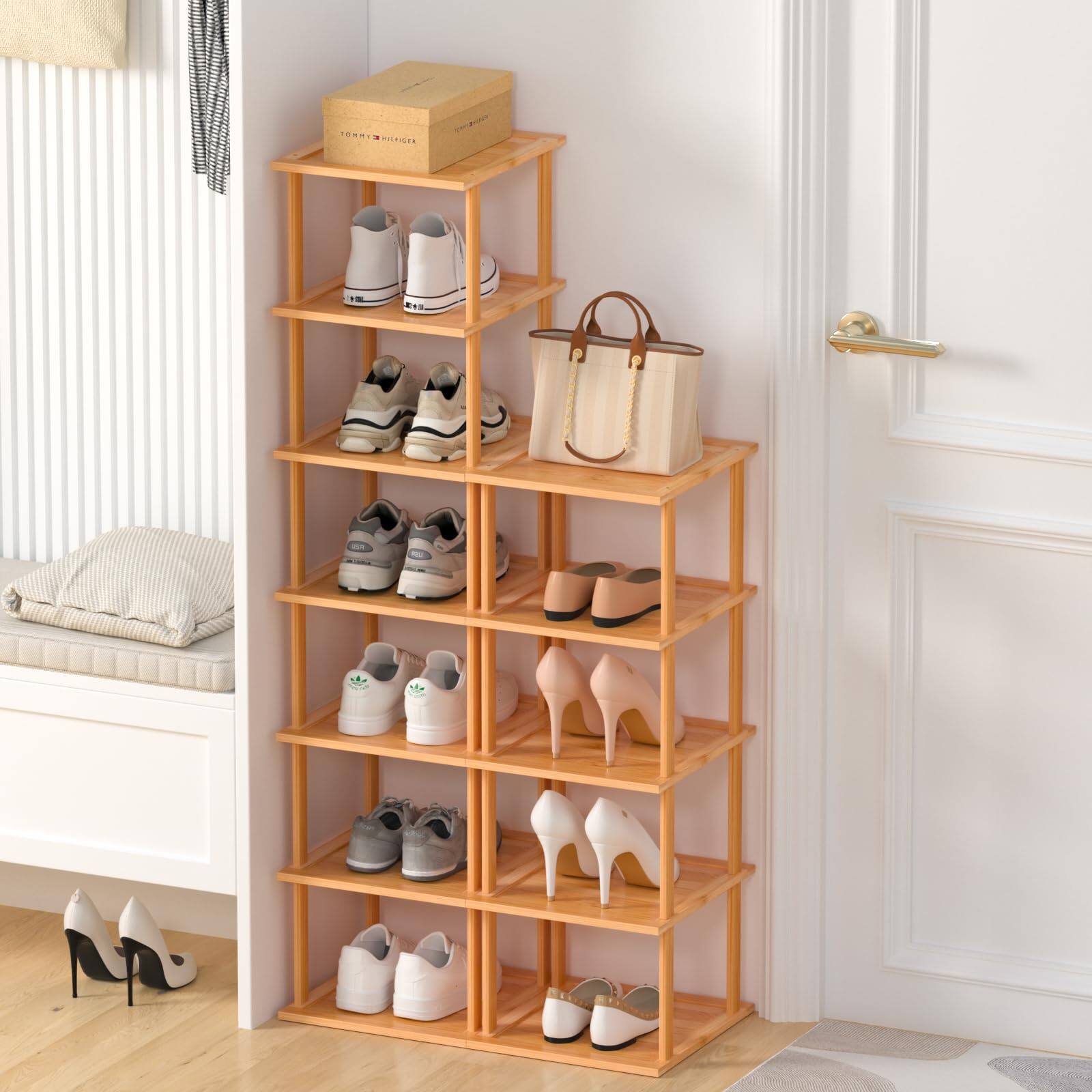 Hanke Free Standing Shoe Rack Shelf Multi Tier Tall Wooden Stackable ...