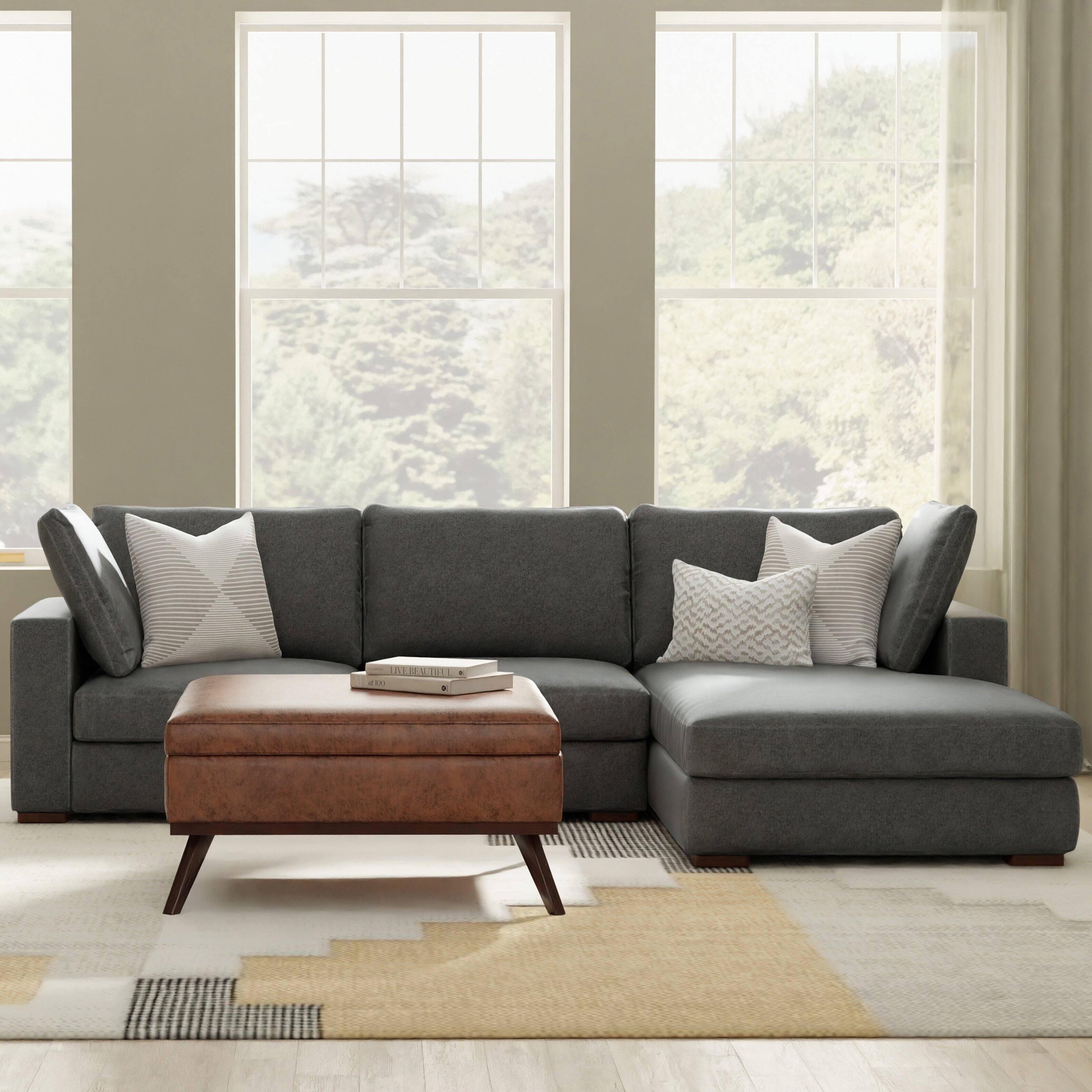 Angle. Simpli Home - Charlie Right-Facing Sectional in Tightly Woven Performance Fabric - Pebble Grey.
