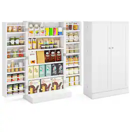 Gymax - 41'' Tall Pantry Cabinet Kitchen Storage Cabinet w/ Doors & Adjustable Shelves - White