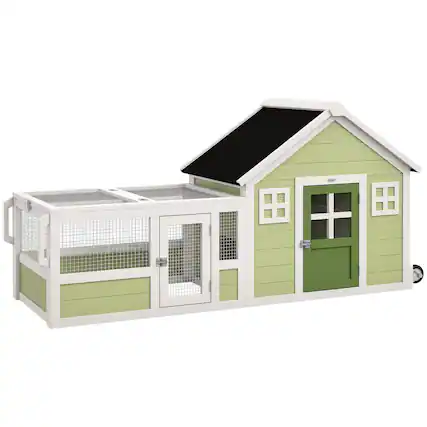 Front. Pawhut - Inch Rabbit Hutch with Asphalt Roof, Handle - multicolor.