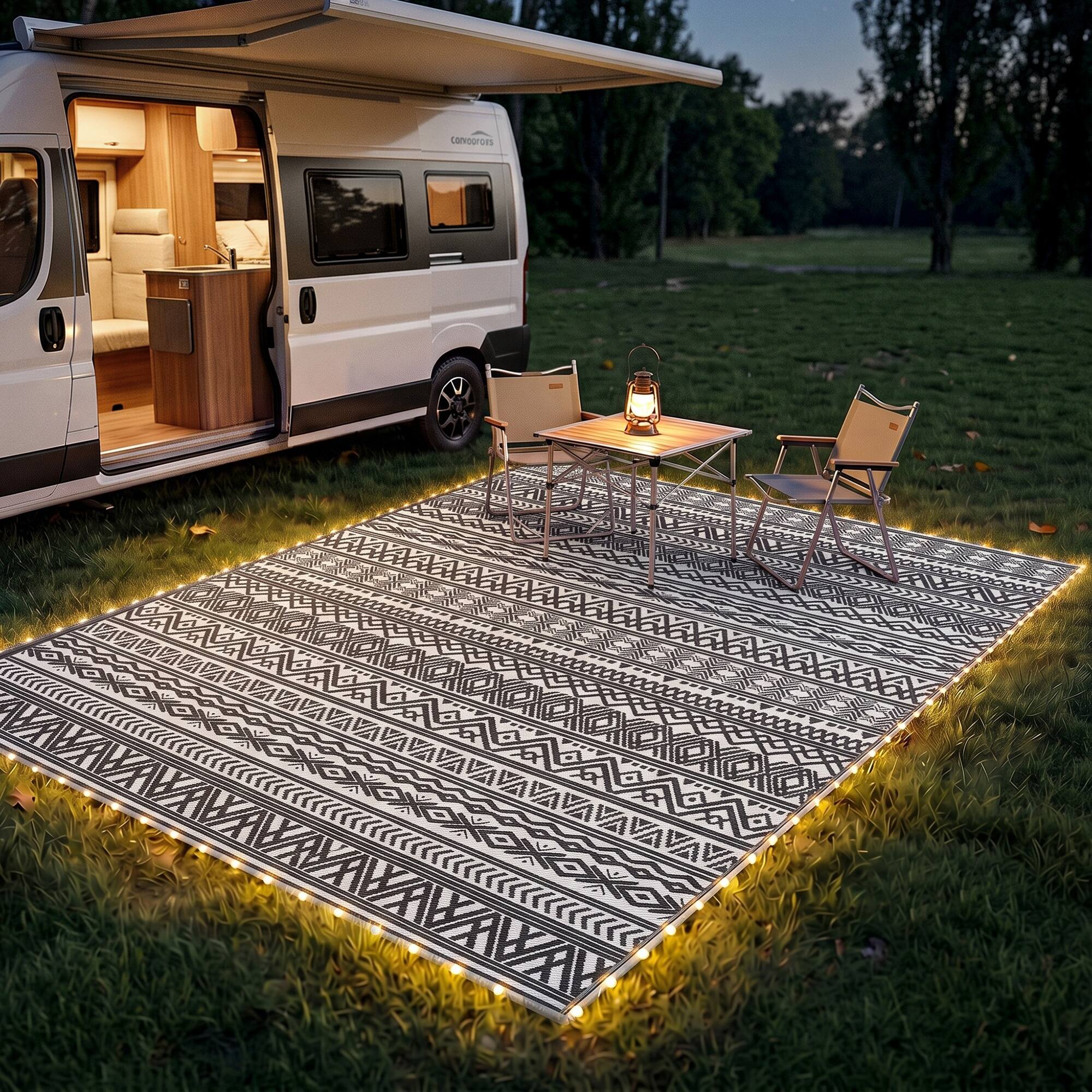 Alt View 1. Outsunny - Rug Carpet with USB Lights Reversible Patio Rug with Carry Bag for Camping 12' x - Black.