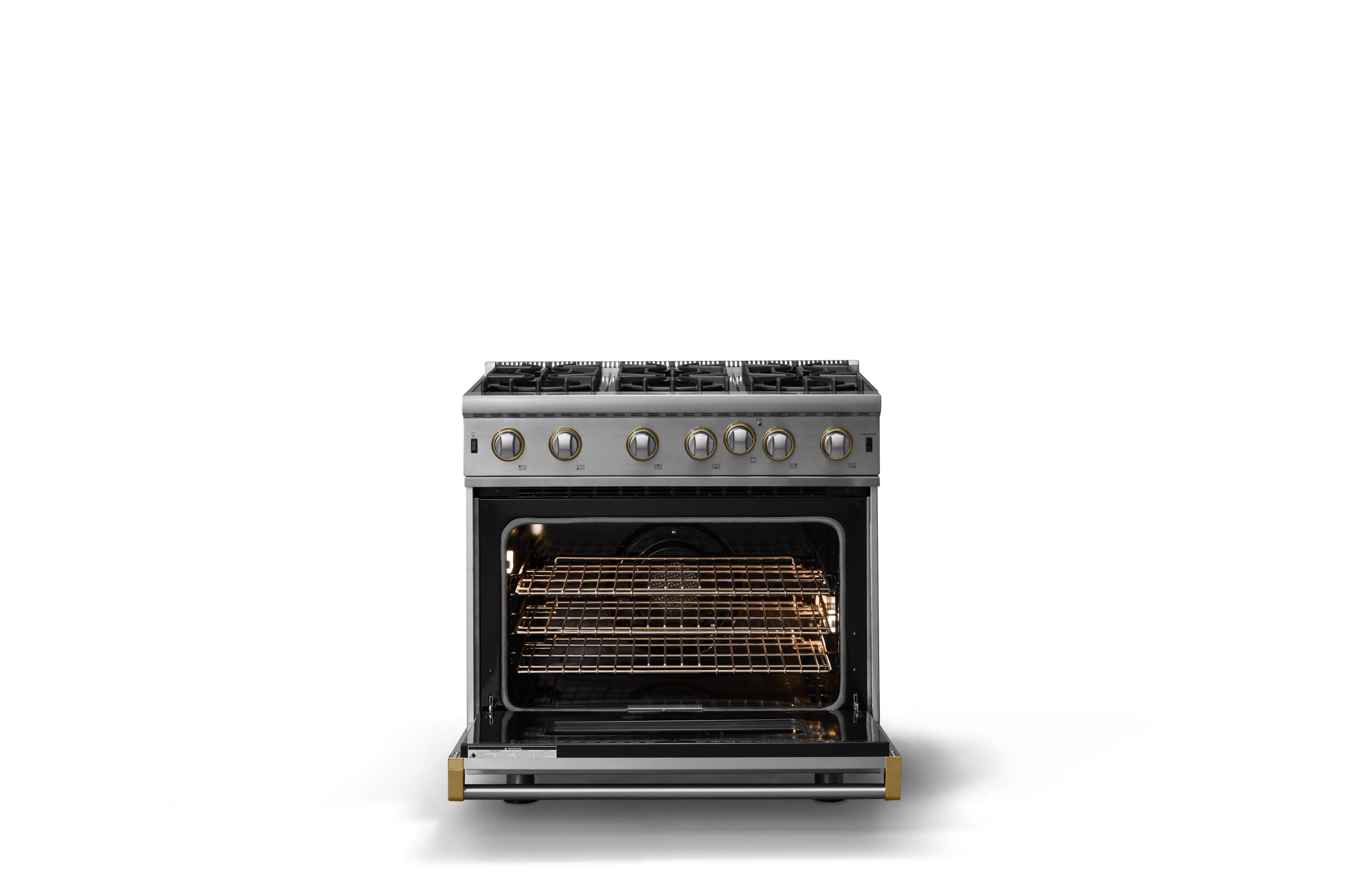 Alt View 2. Viking - 30"W. 5.1 Cu. Ft. Freestanding Self-Clean Open Burner Gas Convection Range - Stainless Steel w. Brushed Brass Trim - Stainless steel.