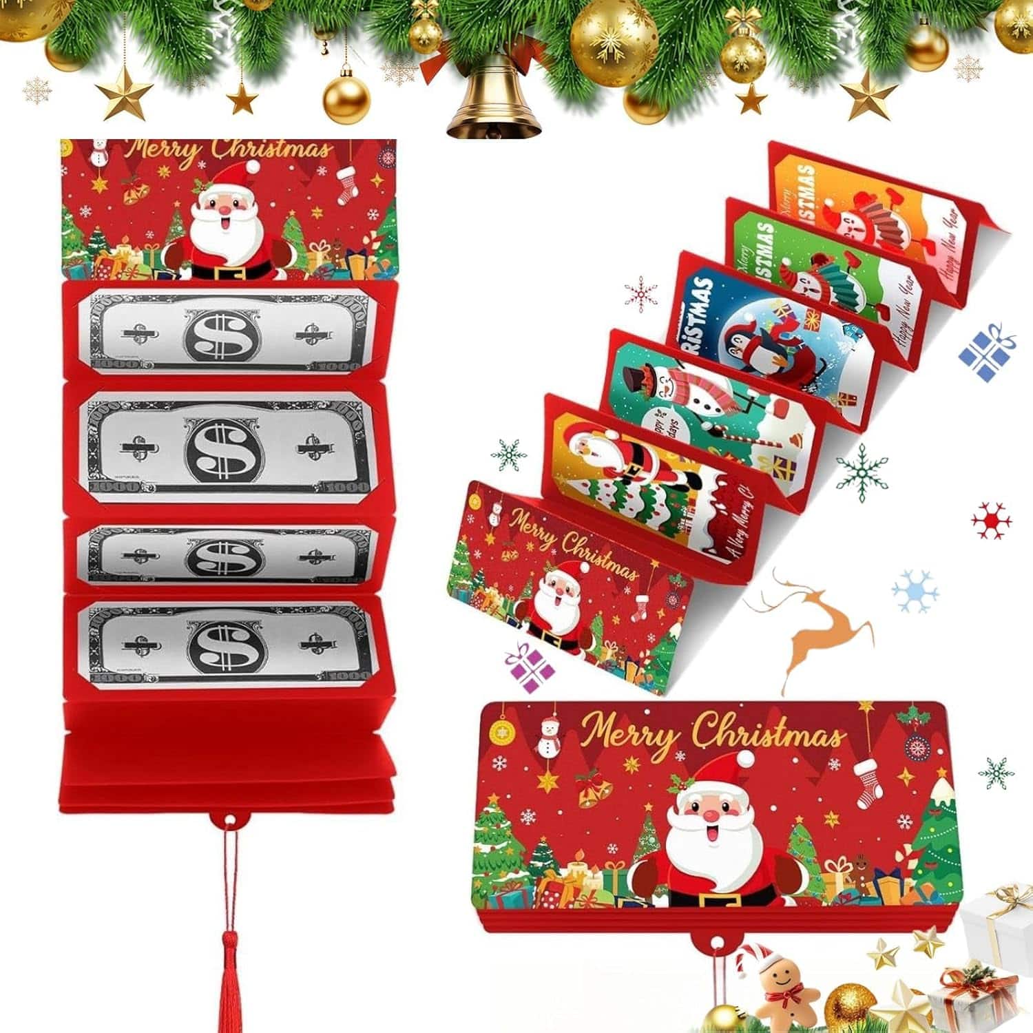 Auledio - 1PCS Christmas Gift Card Holder with 10 Compartments, Surprise Christmas Envelope, Suitable for Cash - Red