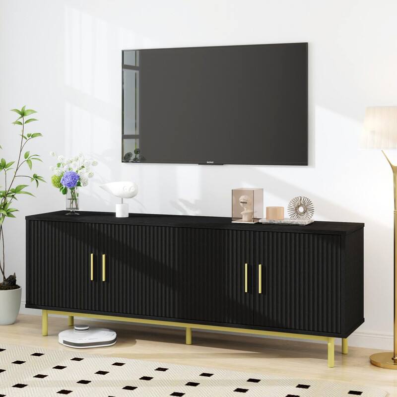 Alt View 1. Dyonery - 70" Fluted TV Stand for TVs up to 80 Inches, Entertainment Center with Storage， Adjustable Shelf, Modern TV Console - Black.