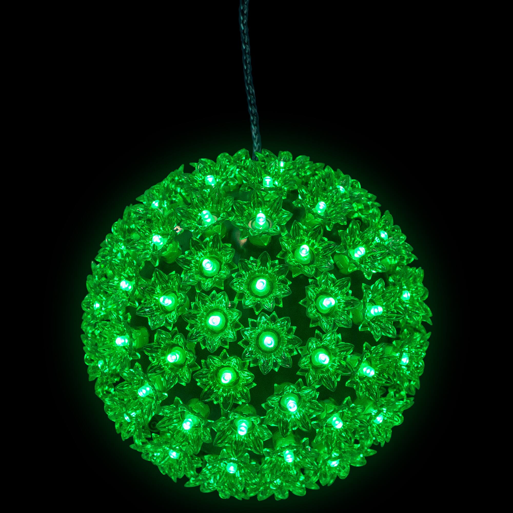 Front. Northlight - LED Lighted Starlight Floral Sphere Outdoor Hanging Christmas Decoration- 7.5" - Green Lights - Green.