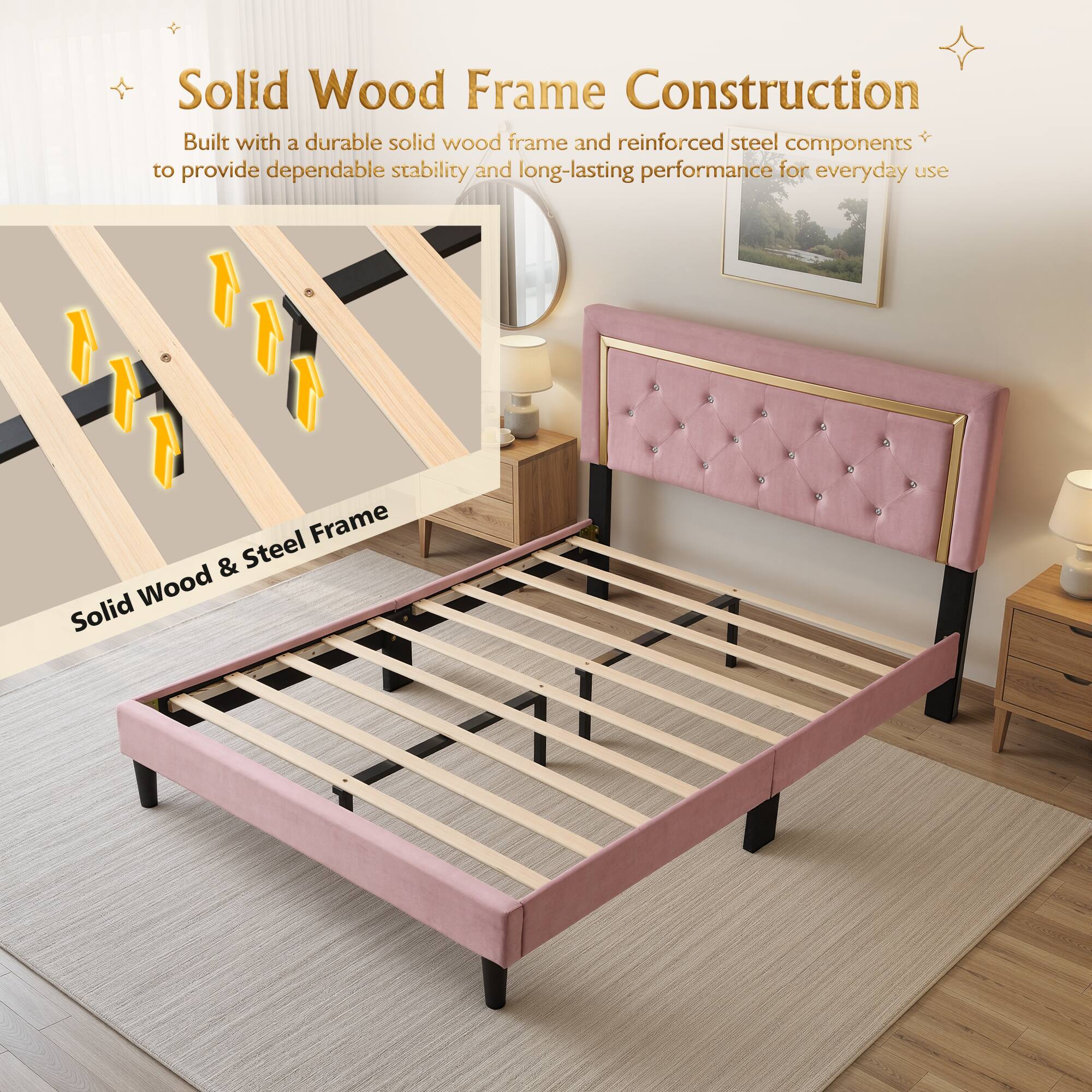 Solid Wood Frame Construction  
Built with a durable solid wood frame and reinforced steel components to provide dependable stability and long-lasting performance for everyday use  

Solid Wood & Steel Frame