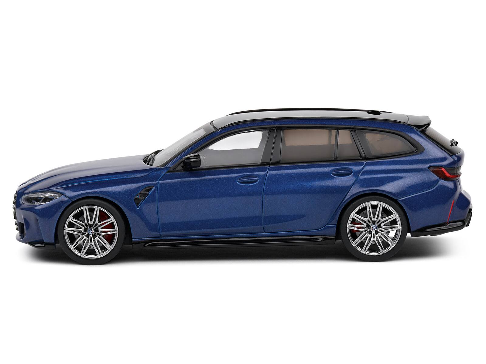 Angle. Solido - 2023 BMW M3 Touring (G81) Competition San Marino Blue Metallic with Black Top 1/43 Diecast Model Car by Solido - Blue Metallic with Black.