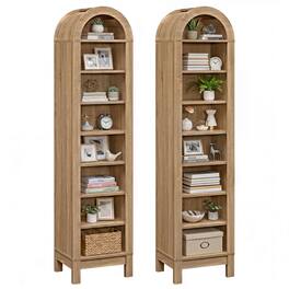 Gymax - 2PCS 71'' Tall Arched Bookcase 8-Tier Arch Bookshelf w/3 Adjustable Shelves - Yellow