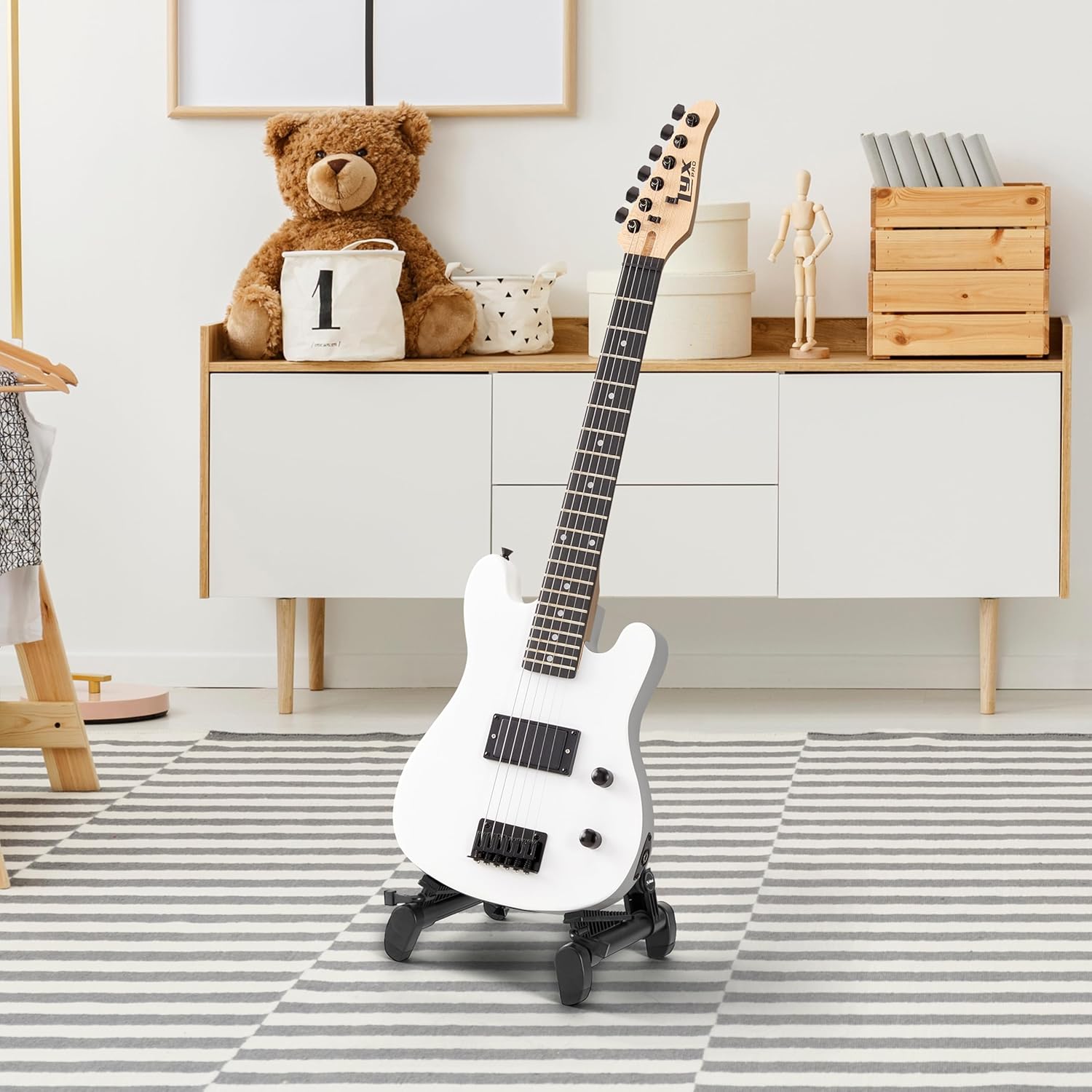 Alt View 7. Lyxpro - CS 30” Beginner Electric Guitar Kit with Guitar, Amp Cable, 6 Picks & More - White.