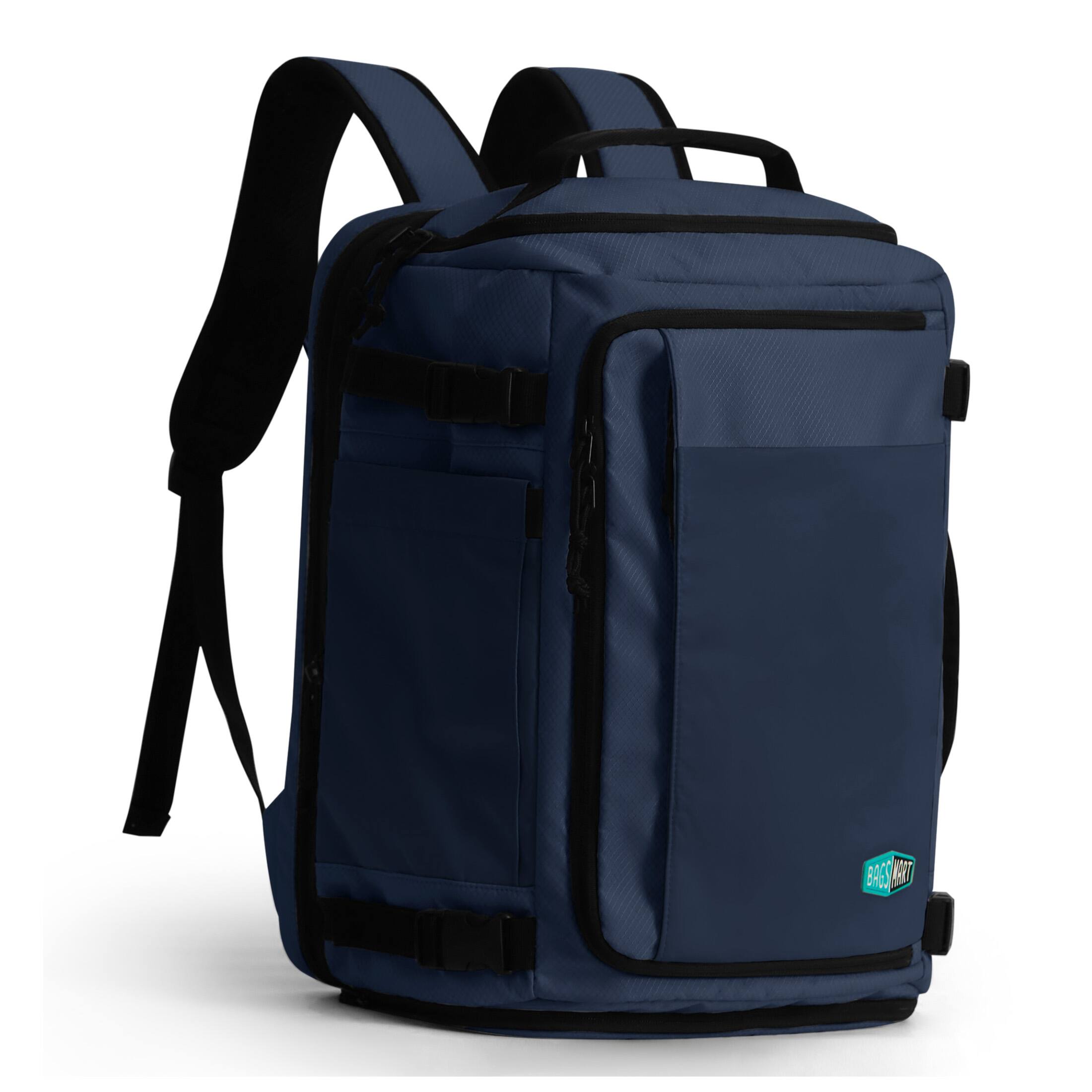 Angle. Bagsmart - Blast Pro 38L Travel Backpack, Expandable Carry-On Daypack with Laptop Sleeve for Travel, Business & Commuting - Shade Blue.