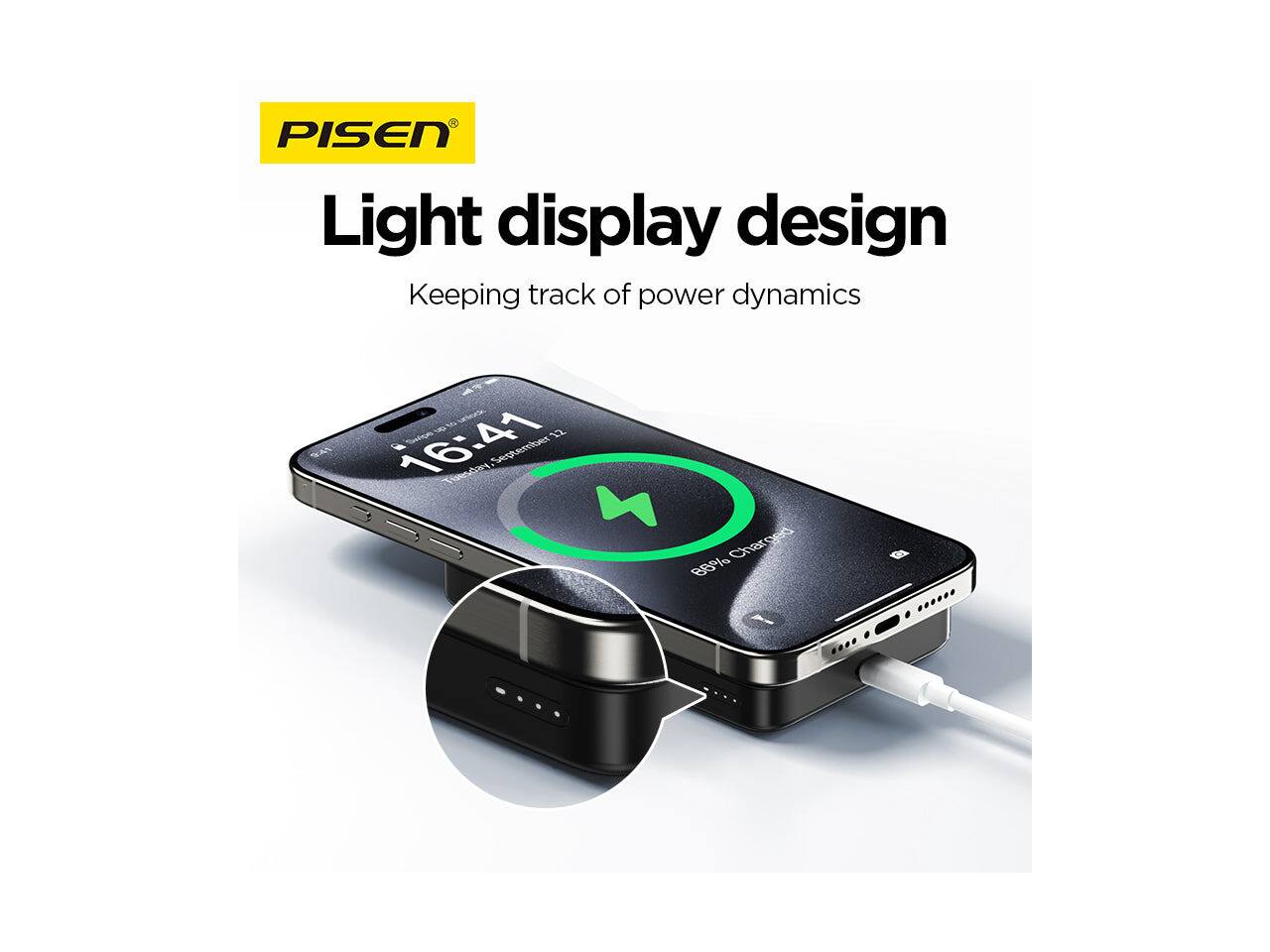 PISEN Light display design  
Keeping track of power dynamics  
12 16:41 Tuesday September  
Charged 86%