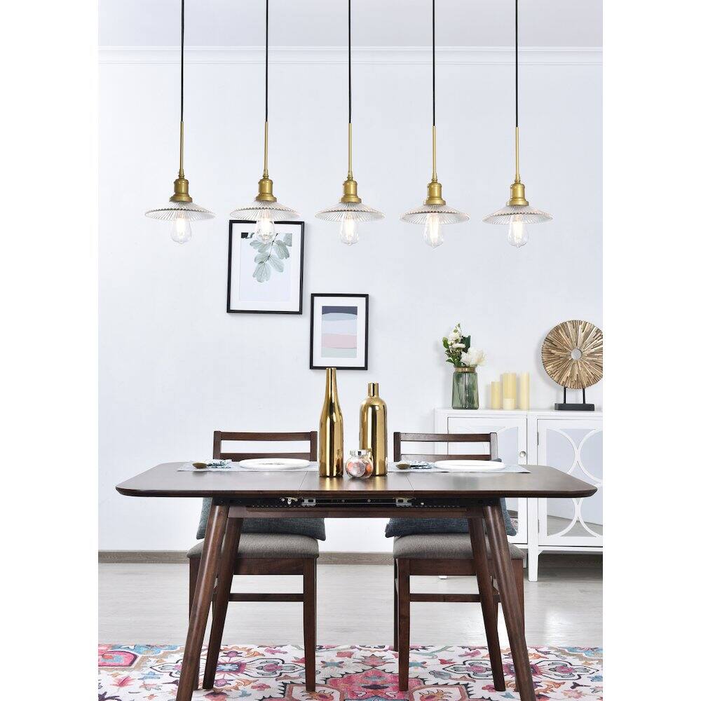 Alt View 8. Living District - Waltz 5 Light Brass Pendant - Brass And Clear.