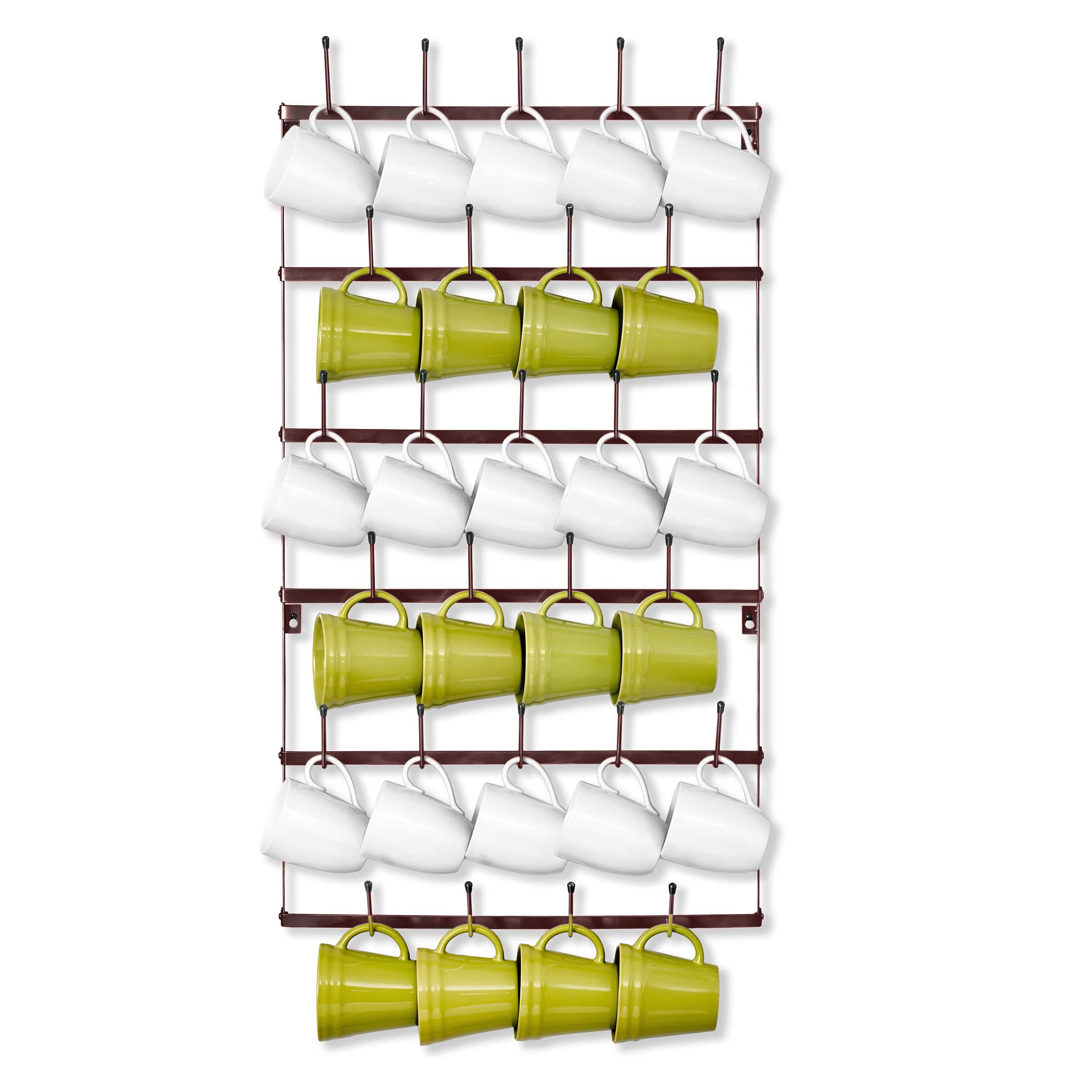 Sorbus - 6-Tier Wall Mounted Metal Mug Holder Rack - Display Organizer for Coffee Mugs, and More - Brown Large