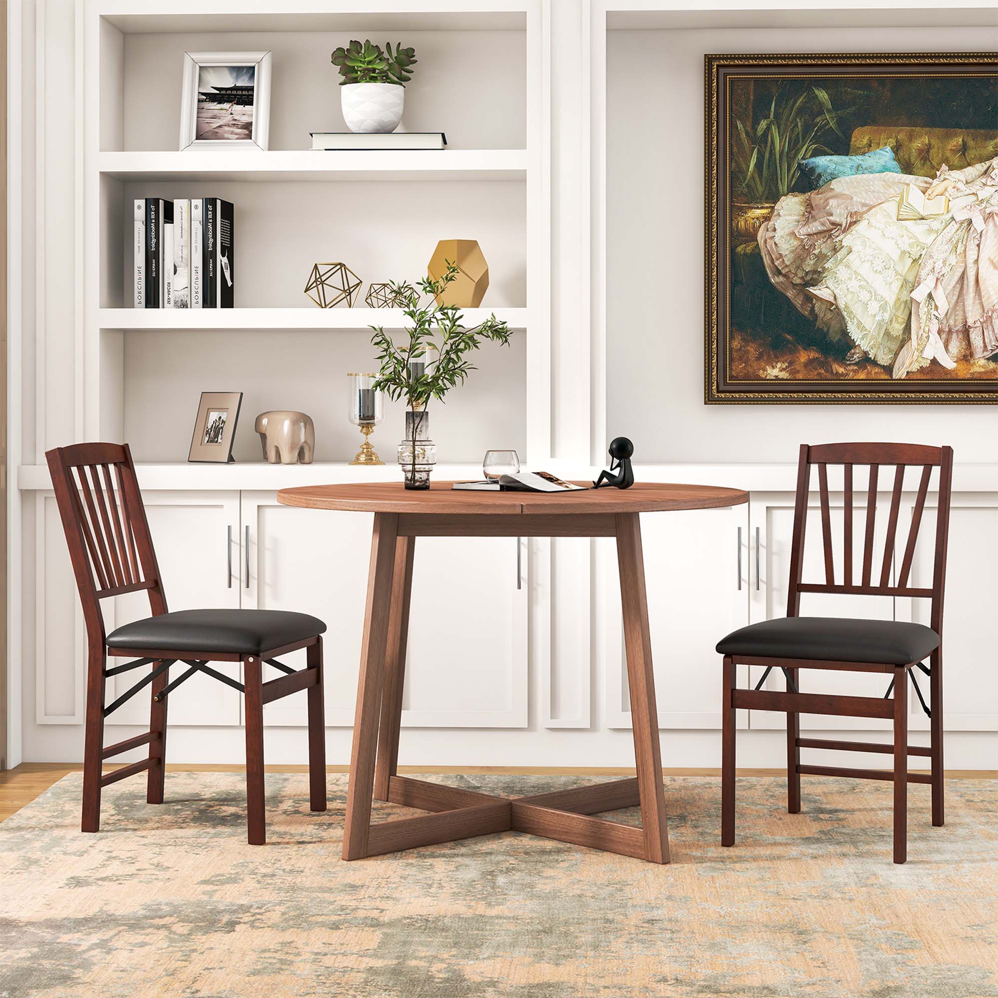 Alt View 1. Costway - Costway 2 Pack Folding Dining Chairs Foldable Chairs with PVC Padded Seat & High Backrest - Black,Brown.