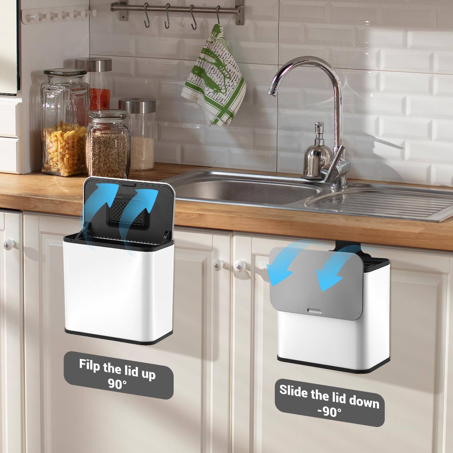 Flip the lid up 90°

Slide the lid down -90°