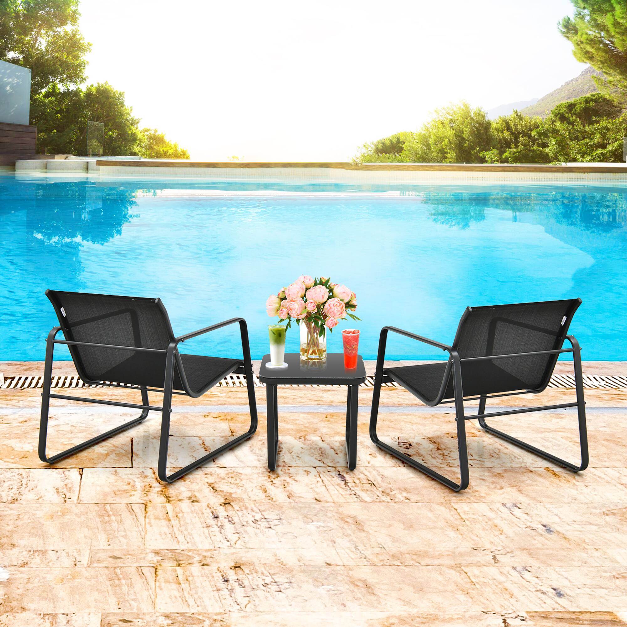 Alt View 3. Gymax - Gymax 3PCS Patio Bistro Set Conversation Furniture Set w/ Fast-Drying Fabric - Black.
