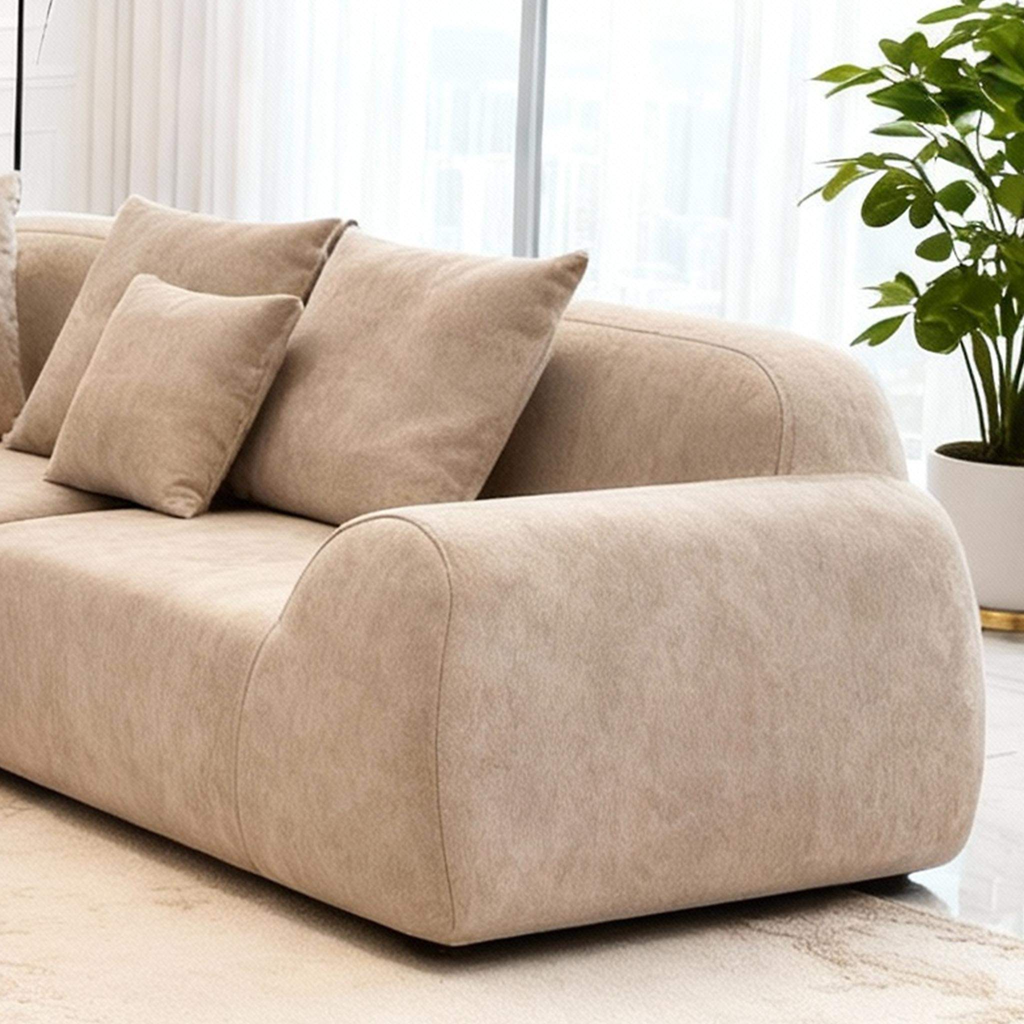 Angle. Roomtec - Oversized Cloud Velvet Curved Sectional Couch 118 Boneless Couch with LShape Chaise Upholstered Compression Memory Foam - Beige.