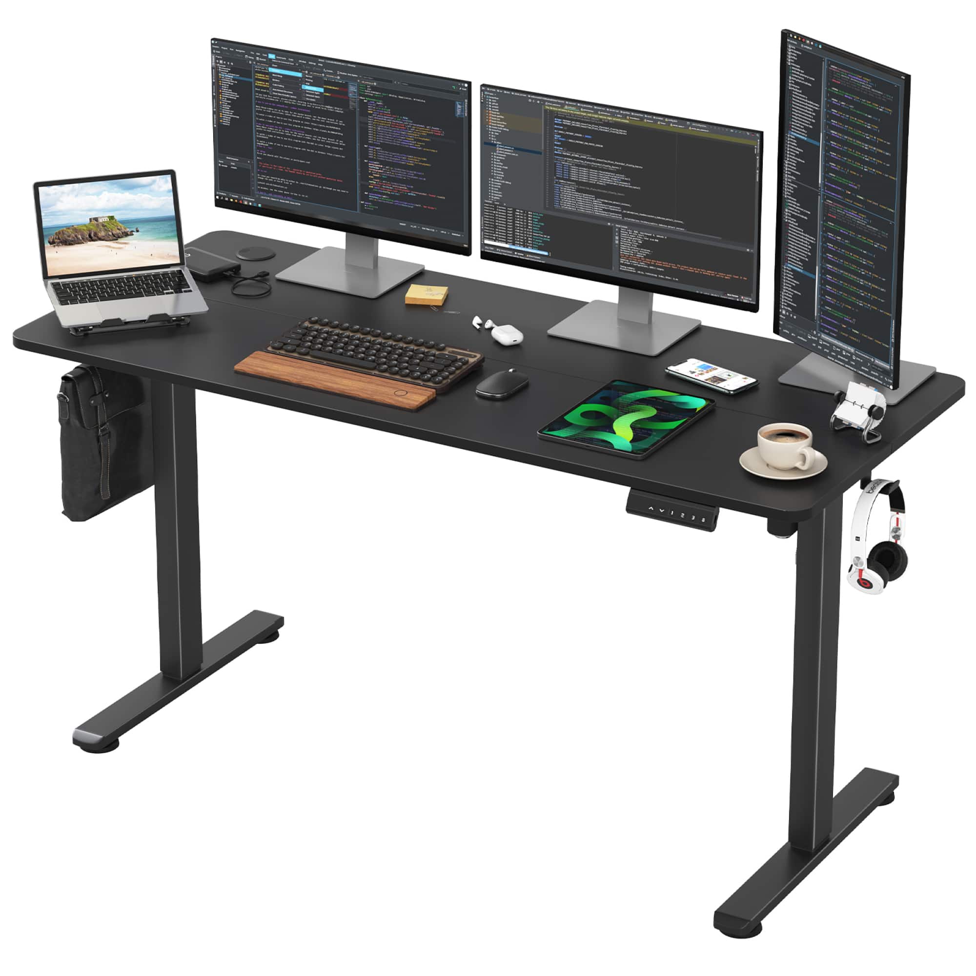 GOODSILO - Electric Standing Desk with Adjustable Height for Home Office, Sit-Stand Workstation with Spacious Desktop - Black