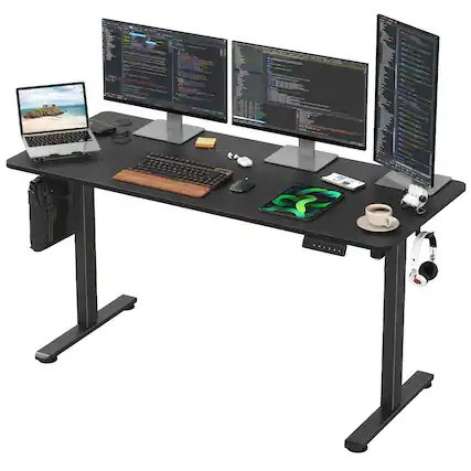 Front. GOODSILO - Electric Standing Desk with Adjustable Height for Home Office, Sit-Stand Workstation with Spacious Desktop - Black.