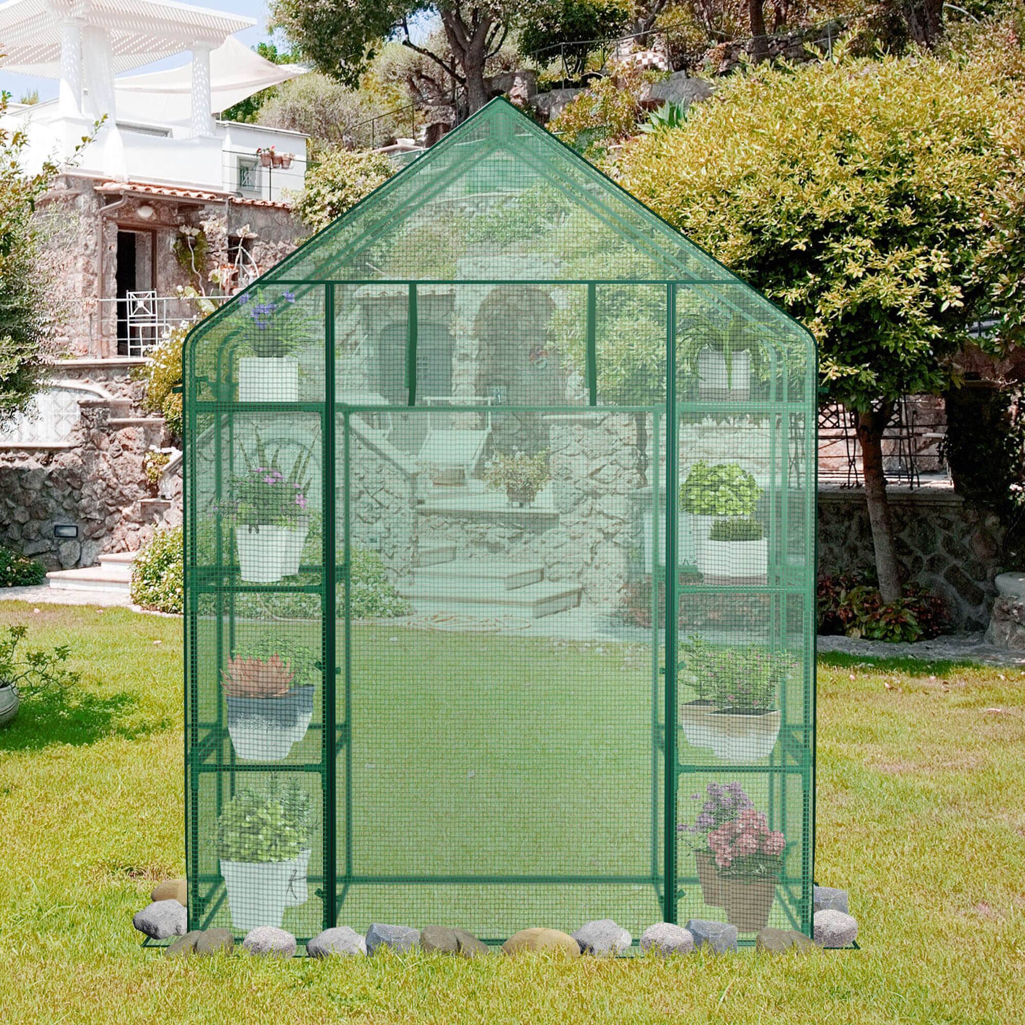 Alt View 3. Costway - Costway Portable Mini Walk In Outdoor 4 Tier 8 Shelves Greenhouse - Green.