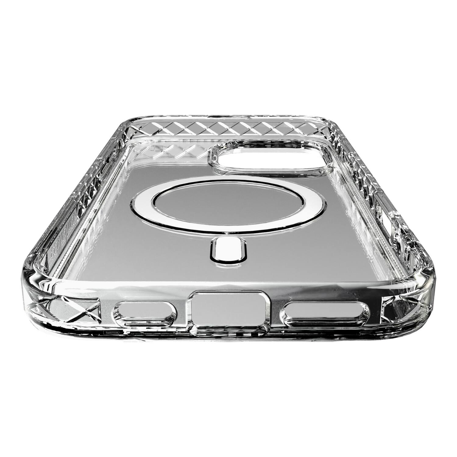 Angle. Cellhelmet - Magnitude Series MagSafe Compatible Case for iPhone 16 Pro Max - Crystal Clear.