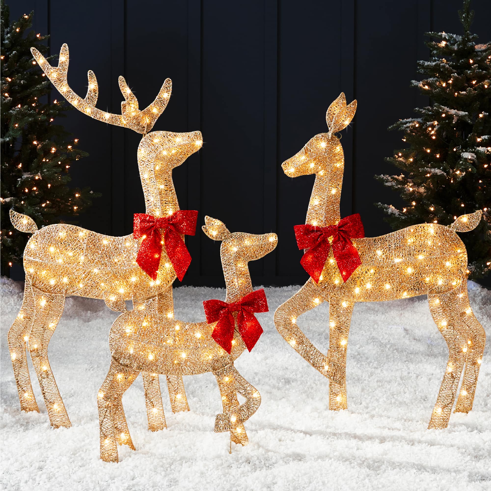 Front. Best Choice Products - Best Choice Products 3-Piece 2D Deer Family Set, Lighted Christmas Outdoor Decoration w/ 175 Lights, Stakes - Gold - Gold.