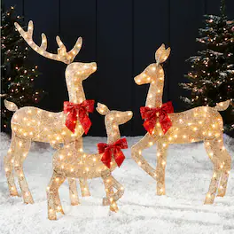 Best Choice Products - 3-Piece 2D Deer Family Set, Lighted Christmas Outdoor Decoration w/ 175 Lights, Stakes - Gold