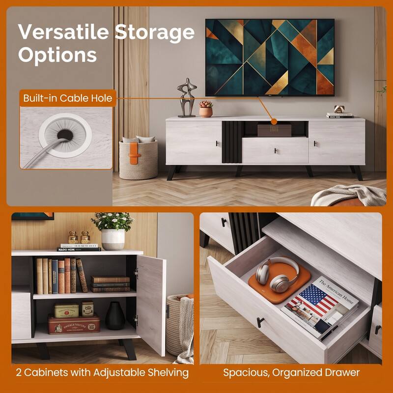 Versatile Storage Options

- Built-in Cable Hole
- 2 Cabinets with Adjustable Shelving
- Spacious, Organized Drawer