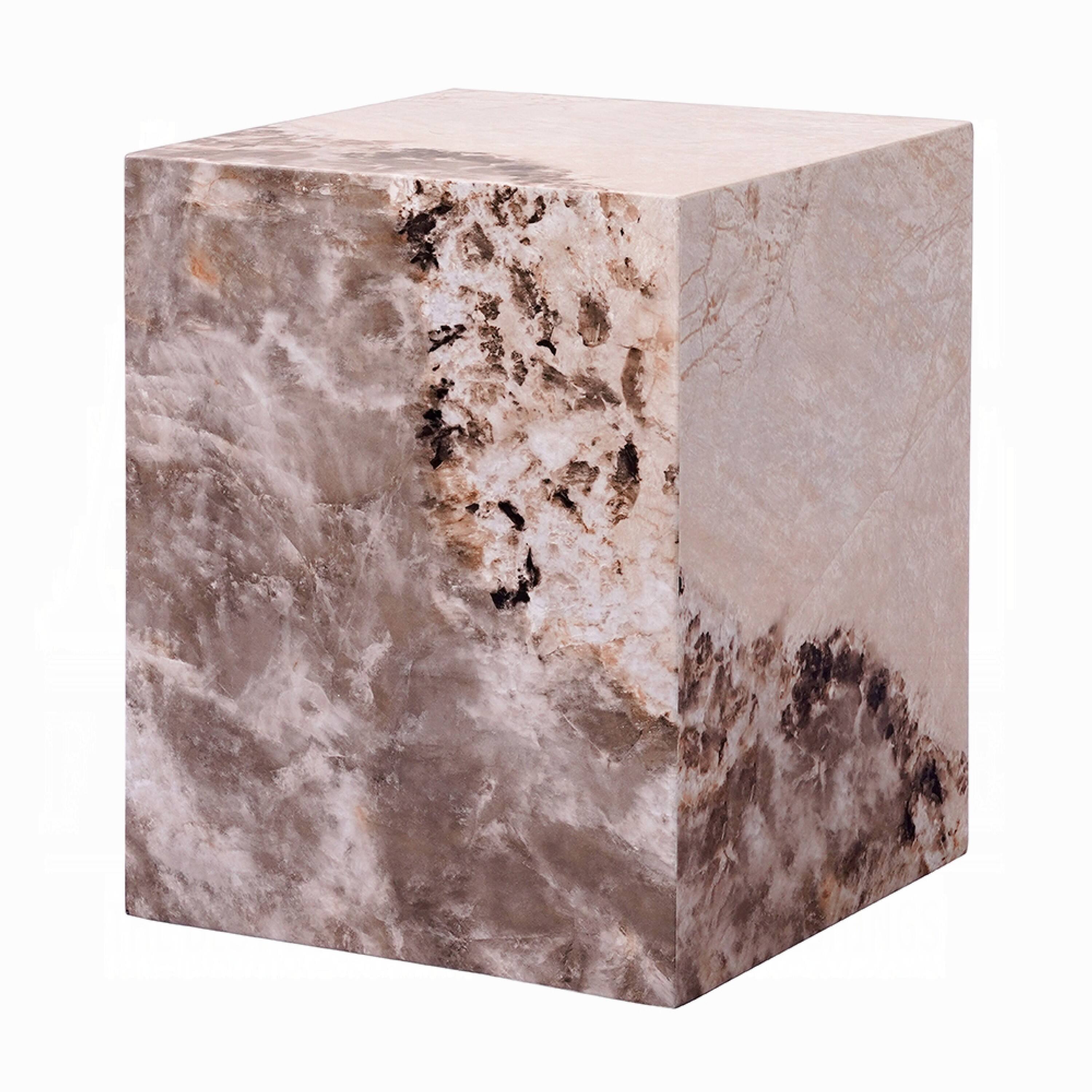 Alt View 2. Manhattan Lane - Itah Accent End Table, Square, White and Brown Faux Stone, 16 Inch - White, Brown.